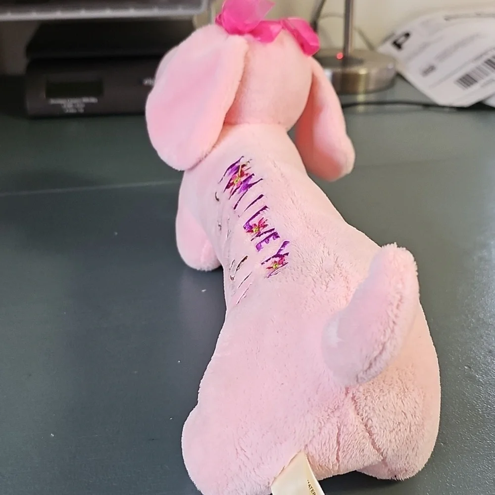 Pink Plush Dachshund Dog Toy. Pink‎ With Enbroidery( MOM I LOVE YOU THIS MUCH! )